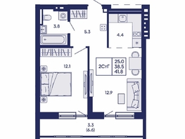 Продается 2-комнатная квартира ЖК Горизонт, дом 2, 41.8  м&sup2;, 7600000 рублей