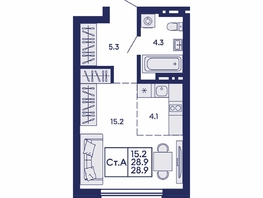 Продается Студия ЖК Сила леса, корп 1, 28.9  м&sup2;, 5100000 рублей