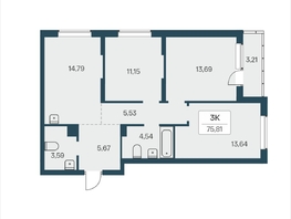 Продается 3-комнатная квартира ЖК Расцветай на Зорге, дом 4, 75.81  м&sup2;, 7750000 рублей