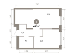 Продается 1-комнатная квартира ЖК Европейский берег, дом 46, 44.85  м&sup2;, 7990000 рублей