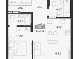 Продается 2-комнатная квартира ЖК Квартал 54, дом 1, 46.84  м&sup2;, 7327000 рублей