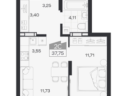 Продается 2-комнатная квартира ЖК Квартал 54, дом 1, 37.75  м&sup2;, 6421000 рублей