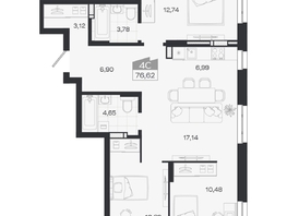 Продается 4-комнатная квартира ЖК Квартал 54, дом 1, 76.62  м&sup2;, 10567000 рублей