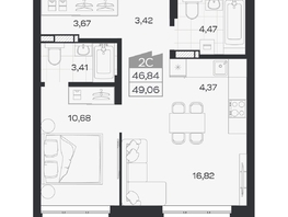 Продается 2-комнатная квартира ЖК Квартал 54, дом 1, 46.84  м&sup2;, 7533000 рублей