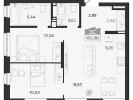 Продается 3-комнатная квартира ЖК Квартал 54, дом 1, 60.38  м&sup2;, 8885000 рублей