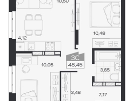 Продается 3-комнатная квартира ЖК Квартал 54, дом 1, 48.45  м&sup2;, 7943000 рублей