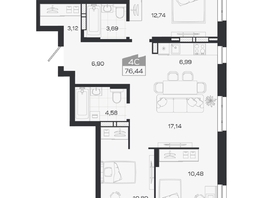 Продается 4-комнатная квартира ЖК Квартал 54, дом 1, 76.44  м&sup2;, 10900000 рублей