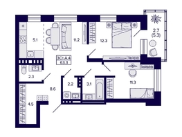 Продается 3-комнатная квартира ЖК Сподвижники, дом 1, 63.3  м&sup2;, 9250000 рублей