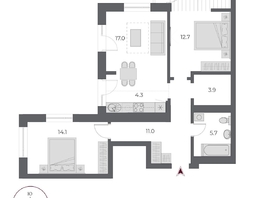 Продается 3-комнатная квартира ЖК ОСКАР, дом 1, 73.1  м&sup2;, 15000000 рублей