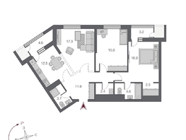 Продается 3-комнатная квартира ЖК Беринг, дом 2, 93.4  м&sup2;, 14090000 рублей