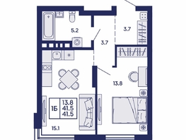 Продается 1-комнатная квартира ЖК Сила леса, корп 1, 41.5  м&sup2;, 5950000 рублей