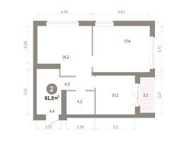 Продается 2-комнатная квартира  Квартал Молодость, дом 1, 61.83  м&sup2;, 9030000 рублей