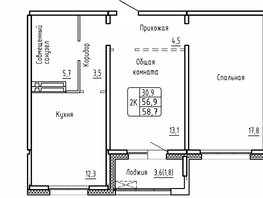 Продается 2-комнатная квартира ЖК Самоцветы, Бирюза дом 2, 58.7  м&sup2;, 7150000 рублей
