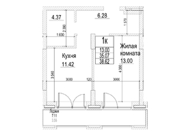 Продается 1-комнатная квартира ЖК Чернышевский, корп 3.3, 35.07  м&sup2;, 8800000 рублей