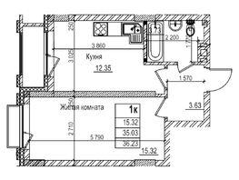 Продается 1-комнатная квартира ЖК Чернышевский, корп 3.3, 35  м&sup2;, 7920000 рублей