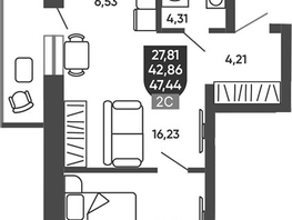 Продается 2-комнатная квартира ЖК Ермак, 43.78  м&sup2;, 6200000 рублей