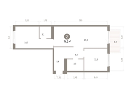 Продается 2-комнатная квартира ЖК Пшеница, дом 5.2, 74.2  м&sup2;, 10020000 рублей