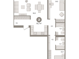 Продается 2-комнатная квартира ЖК Пшеница, дом 2.2, 91.72  м&sup2;, 12740000 рублей