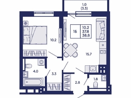 Продается 1-комнатная квартира ЖК Горизонт, дом 2, 38.8  м&sup2;, 6450000 рублей