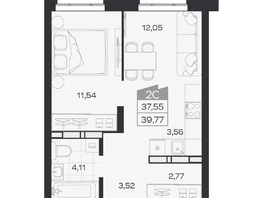Продается 2-комнатная квартира ЖК Квартал 54, дом 1, 37.55  м&sup2;, 7002000 рублей