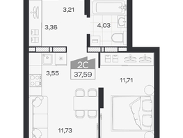 Продается 2-комнатная квартира ЖК Квартал 54, дом 1, 37.59  м&sup2;, 6981000 рублей