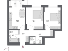 Продается 2-комнатная квартира ЖК ОСКАР, дом 2, 57.4  м&sup2;, 12870000 рублей