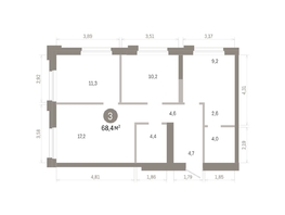 Продается 3-комнатная квартира ЖК Город на озере, 68.35  м&sup2;, 13710000 рублей