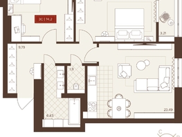 Продается 3-комнатная квартира ЖК Невский, 74.2  м&sup2;, 13230000 рублей