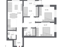 Продается 3-комнатная квартира ЖК ОСКАР, дом 3, 76  м&sup2;, 15090000 рублей