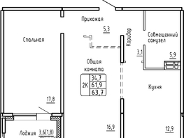 Продается 2-комнатная квартира ЖК Самоцветы, Бирюза дом 2, 63.7  м&sup2;, 5900000 рублей