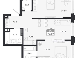 Продается 3-комнатная квартира ЖК Ясный берег, дом 20, 70.07  м&sup2;, 11654000 рублей