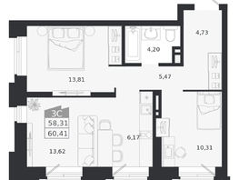 Продается 3-комнатная квартира ЖК Ясный берег, дом 20, 60.41  м&sup2;, 10364000 рублей