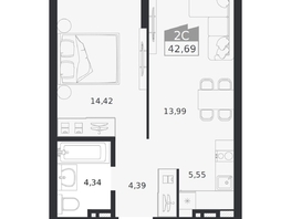 Продается 2-комнатная квартира ЖК Ясный берег, дом 20, 42.69  м&sup2;, 8160000 рублей