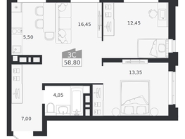 Продается 3-комнатная квартира ЖК Ясный берег, дом 20, 58.8  м&sup2;, 10726000 рублей