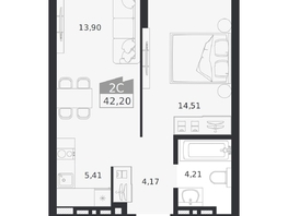 Продается 2-комнатная квартира ЖК Ясный берег, дом 20, 42.2  м&sup2;, 8341000 рублей