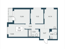 Продается 3-комнатная квартира ЖК Расцветай на Зорге, дом 4, 75.81  м&sup2;, 7600000 рублей
