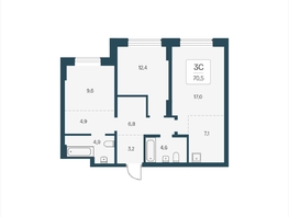 Продается 3-комнатная квартира ЖК Расцветай на Кропоткина, дом 2, 70.5  м&sup2;, 10620000 рублей