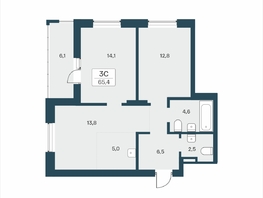 Продается 3-комнатная квартира ЖК Расцветай на Учительской, 65.4  м&sup2;, 9750000 рублей