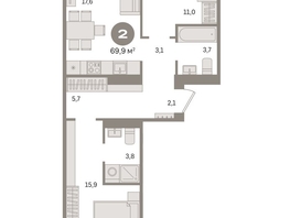 Продается 2-комнатная квартира ЖК Пшеница, дом 2.1, 69.55  м&sup2;, 11220000 рублей