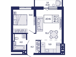 Продается 2-комнатная квартира ЖК Горизонт, дом 2, 40.2  м&sup2;, 6650000 рублей