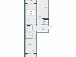Продается 3-комнатная квартира ЖК Цветной бульвар, дом 4 сек 2, 74.7  м&sup2;, 8700000 рублей