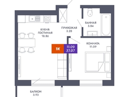 Продается 1-комнатная квартира ЖК Звезда, дом 2, 37.07  м&sup2;, 7488140 рублей