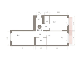 Продается 2-комнатная квартира ЖК Пшеница, 6.1, 64.08  м&sup2;, 9390000 рублей