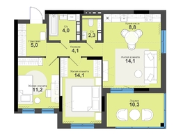 Продается 3-комнатная квартира ЖК Тайгинский парк, дом 5, 73.9  м&sup2;, 9700000 рублей