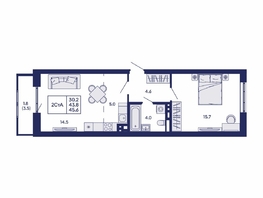 Продается 2-комнатная квартира ЖК Горизонт, дом 2, 45.6  м&sup2;, 7900000 рублей