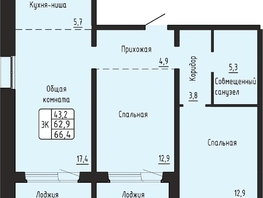 Продается 3-комнатная квартира ЖК Гренландия, Лес дом №6, 66.4  м&sup2;, 7850000 рублей