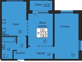 Продается 2-комнатная квартира ЖК Самоцветы, Бирюза дом 3, 58.8  м&sup2;, 7000000 рублей