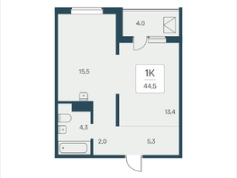 Продается 1-комнатная квартира ЖК Эко-квартал на Кедровой, д 3 сек 2, 44.5  м&sup2;, 6231000 рублей