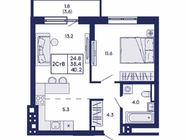 Продается 2-комнатная квартира ЖК Горизонт, дом 2, 40.2  м&sup2;, 7350000 рублей