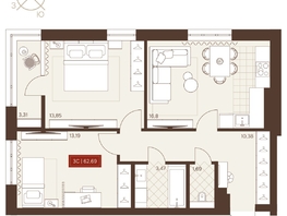 Продается 3-комнатная квартира ЖК Невский, 62.69  м&sup2;, 10350000 рублей